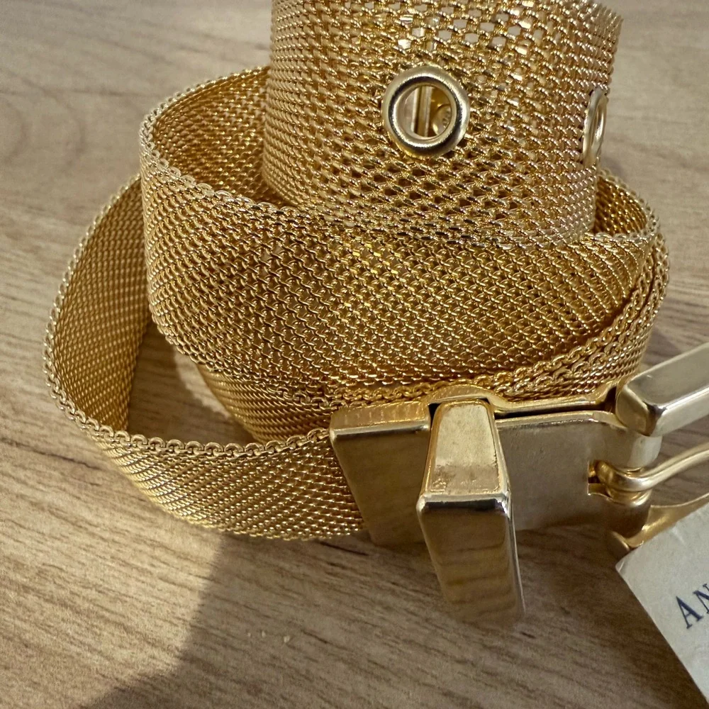 90s Vintage Ann Taylor Gold Mesh Adjustable Belt‎ Size L Large 39” NWT